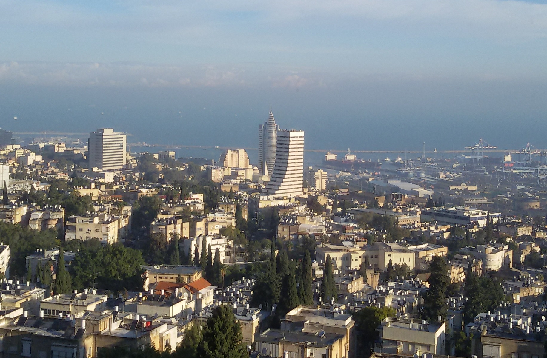 A view of Haifa and Haifa Bay, where ships with many Holocaust survivors landed from Europe in late 1940s. Image by Tomasz Cebrat. Israel, 2015. A view of Haifa and Haifa Bay, where ships with many Holocaust survivors landed from Europe in late 1940s. Image by Tomasz Cebrat. Israel, 2015.