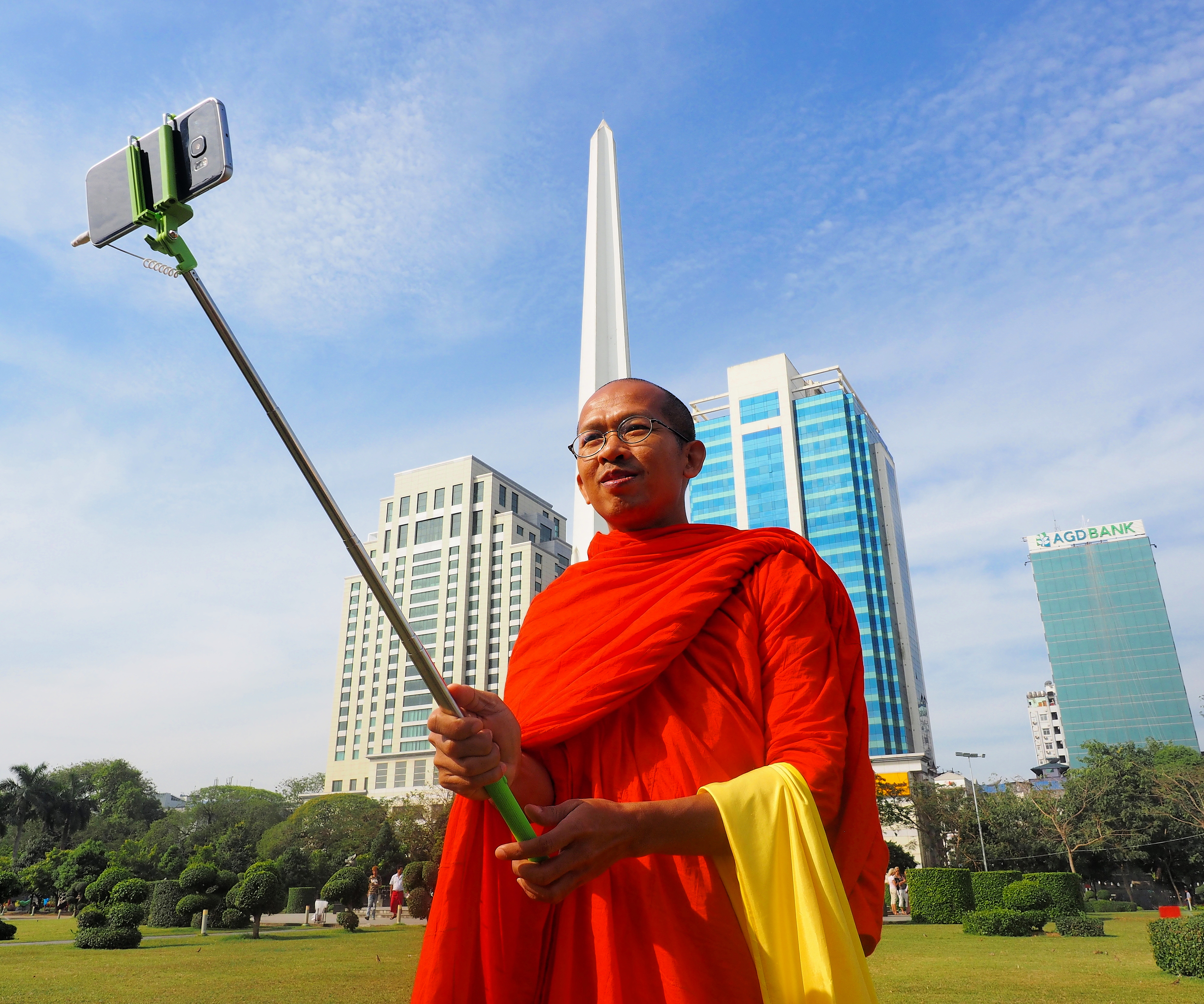 A monk takes a selfie in Yangon. Image by Doug Bock Clark. Myanmar, 2017. A monk takes a selfie in Yangon. Image by Doug Bock Clark. Myanmar, 2017.