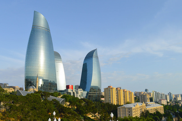 The Flame Towers in downtown Baku. Image by Francisco Anzola via Creative Commons. Azerbaijan, 2015. The Flame Towers in downtown Baku. Image by Francisco Anzola via Creative Commons. Azerbaijan, 2015.