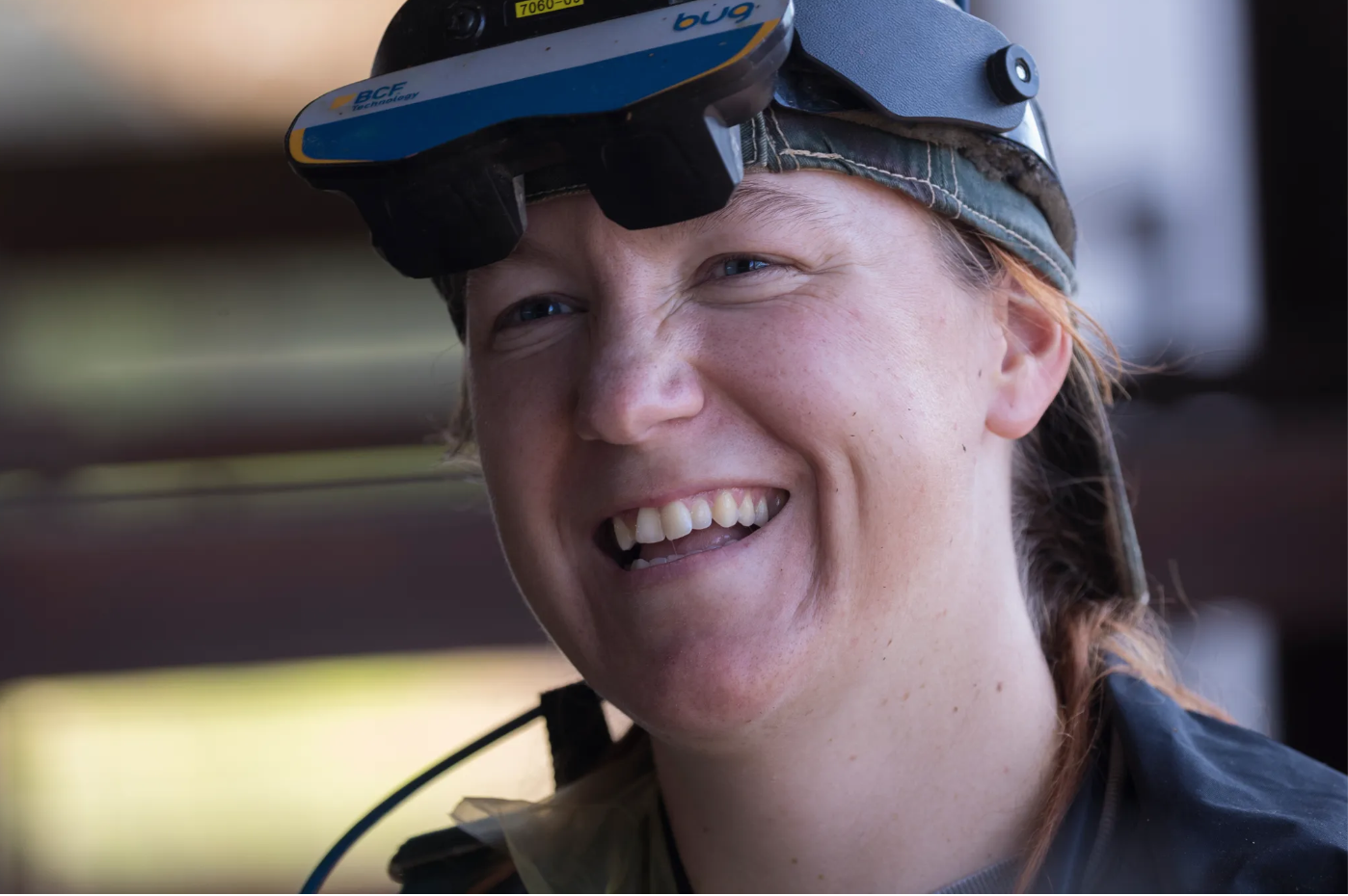 Veterinarian Lindley Reilly is shown at work at Gasser Farms LLC in Belgium. Reilly checked on the breeding and pregnancies of about 50 cows during her visit to the third-generation family farm. She is wearing a viewer for an ultrasound device. Image by Mark Hoffman. United States, 2019. Veterinarian Lindley Reilly is shown at work at Gasser Farms LLC in Belgium. Reilly checked on the breeding and pregnancies of about 50 cows during her visit to the third-generation family farm. She is wearing a viewer for an ultrasound device. Image by Mark Hoffman. United States, 2019.