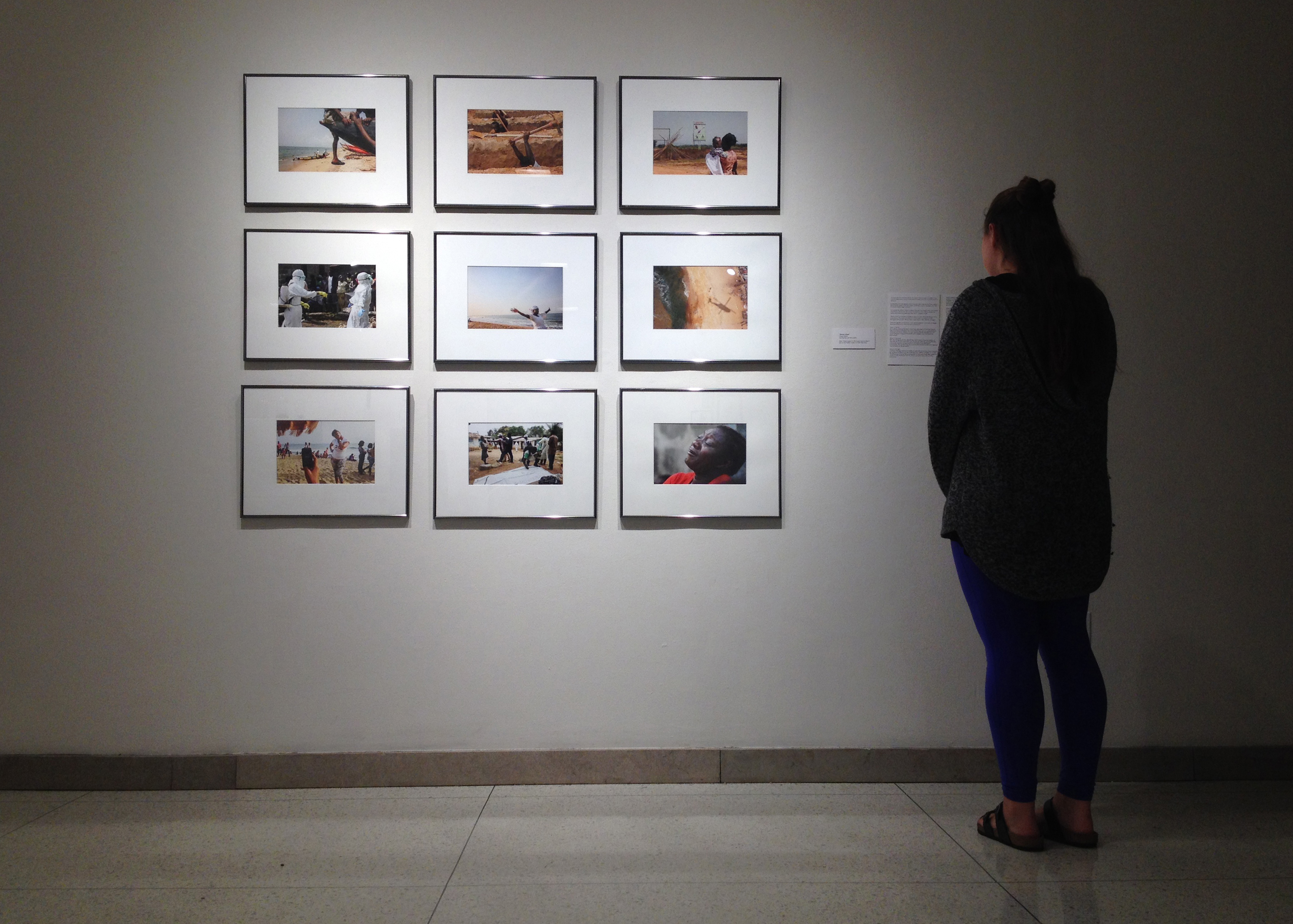 Nine of Cheryl Hatch's photographs from reporting in Liberia, arranged in in three stacked triptychs. Image by Cheryl Hatch. United States, 2015.