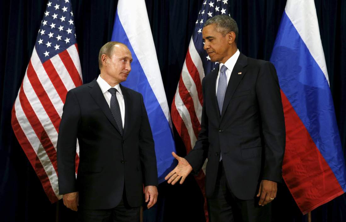 Putin and Obama discussed Syria at the U.N., meeting formally for the first time since 2013. Image by Kevin Lamarque / Reuters. USA, 2015. Media file: putin-obama-syria1.jpg