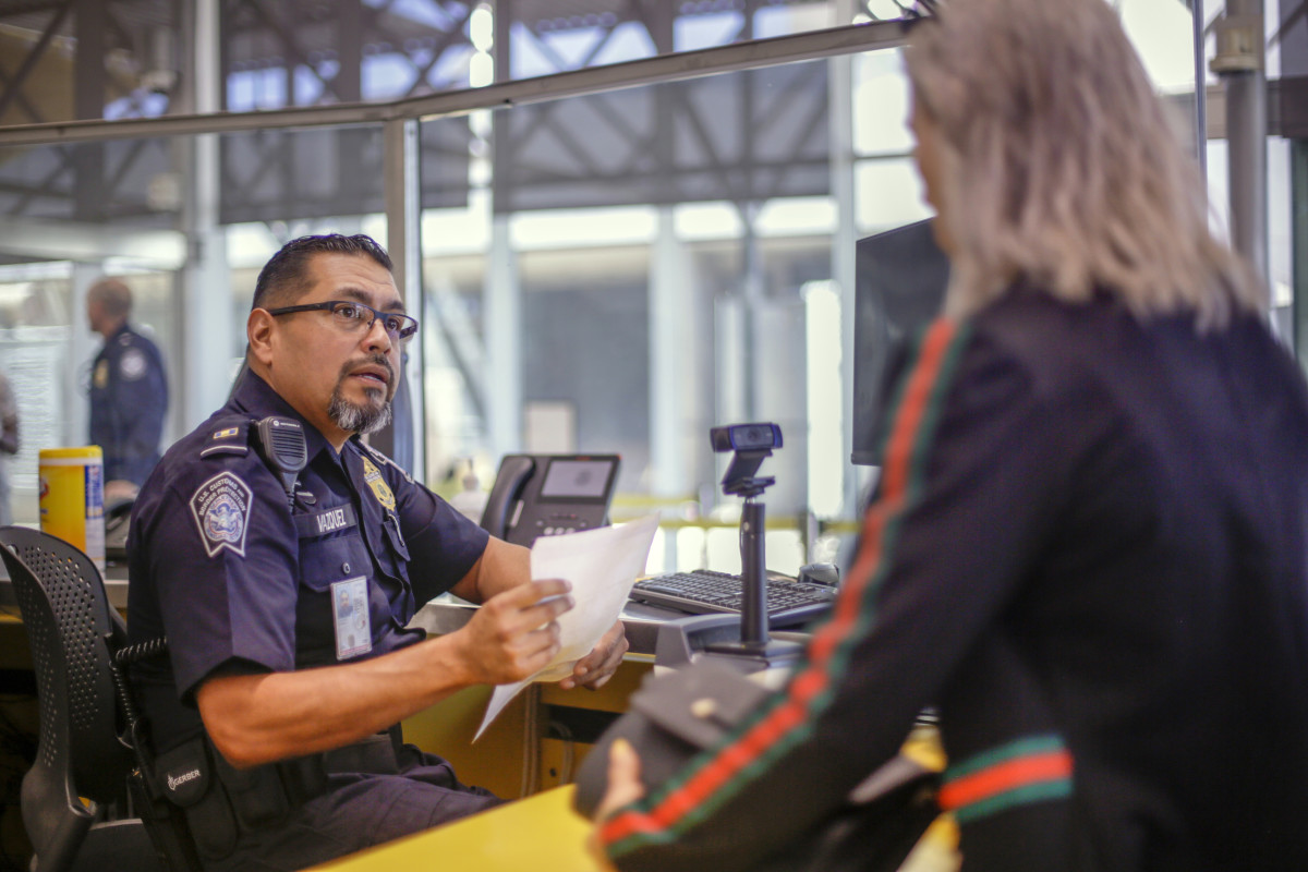 Customs and Border Protection has been testing facial recognition technology on pedestrians crossing the U.S./Mexico border in Arizona. Image by Kathleen Flynn. United States, 2019. Customs and Border Protection has been testing facial recognition technology on pedestrians crossing the U.S./Mexico border in Arizona. Image by Kathleen Flynn. United States, 2019.