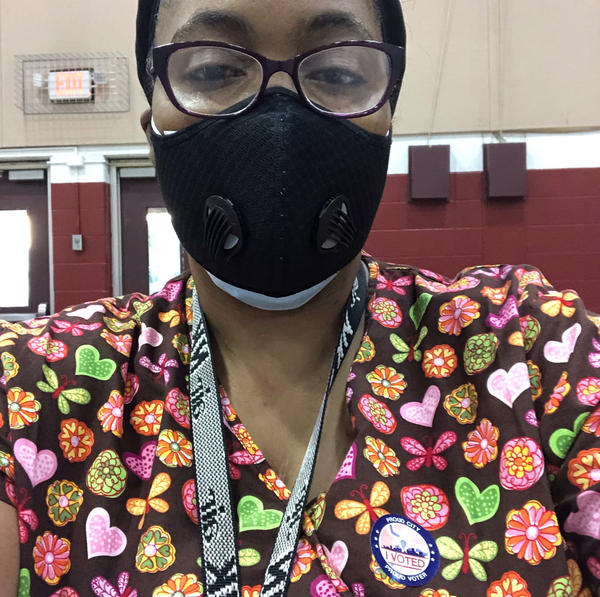Kim Daniel took this selfie when she voted in the August primary. Daniel says that despite her health concerns, she plans to vote in person on Nov. 3. Photo courtesy of Kim Daniel. United States, 2020. Kim Daniel took this selfie when she voted in the August primary. Daniel says that despite her health concerns, she plans to vote in person on Nov. 3. Photo courtesy of Kim Daniel. United States, 2020.