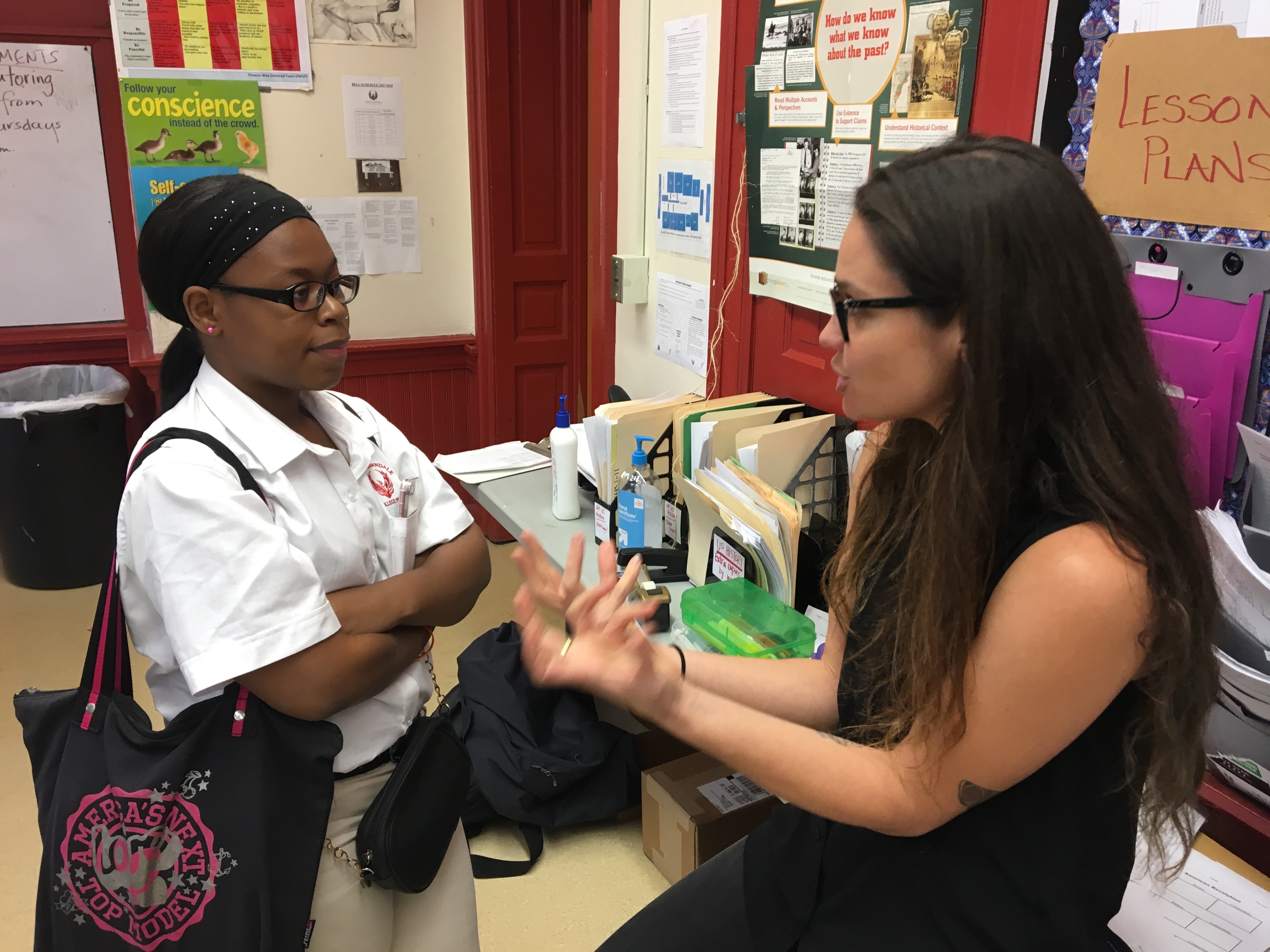 Natalie Keyssar talks to a student at North Lawndale College Prep Natalie Keyssar talks to a student at North Lawndale College Prep