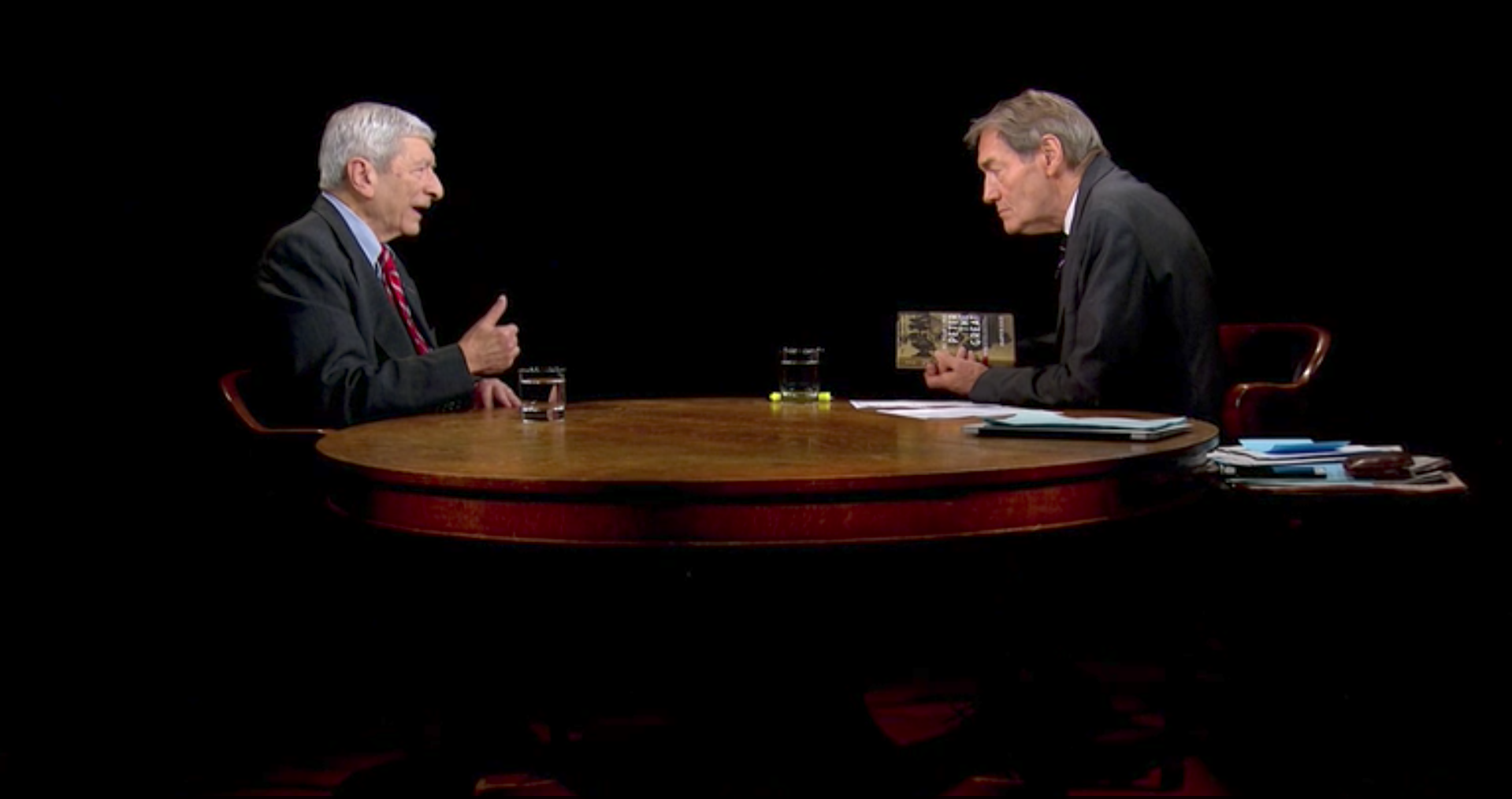 Pulitzer Center Senior Adviser Marvin Kalb speaks to Charlie Rose about Khrushchev and the Soviet Union during the Cold War. Still from video. United States, 2017. Pulitzer Center Senior Adviser Marvin Kalb speaks to Charlie Rose about Khrushchev and the Soviet Union during the Cold War. Still from video. United States, 2017.