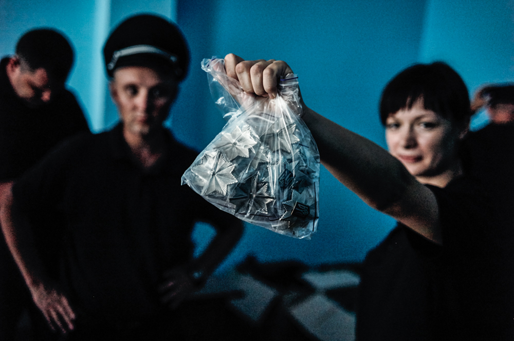 Kyiv Police badges before they find their lifetime owners. Image by Misha Friedman. Ukraine, 2015. Media file: l1021803.jpg