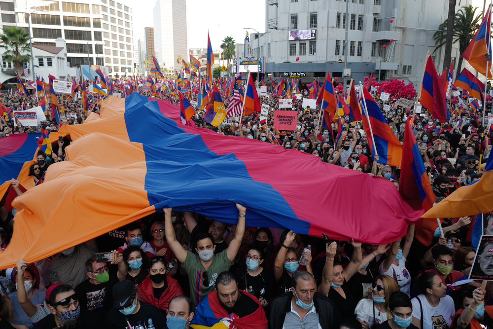 In October, the Armenian diaspora held a protest in Los Angeles against the war in the Nagorno-Karabakh. Image by Tverdokhlib / Shutterstock. United States, 2020. In October, the Armenian diaspora held a protest in Los Angeles against the war in the Nagorno-Karabakh. Image by Tverdokhlib / Shutterstock. United States, 2020.