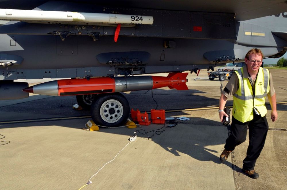 Prototype of a B61-12 on an F-15E aircraft at Eglin Air Force Base in Florida. Image by Dan Sagalyn. United States, 2015.