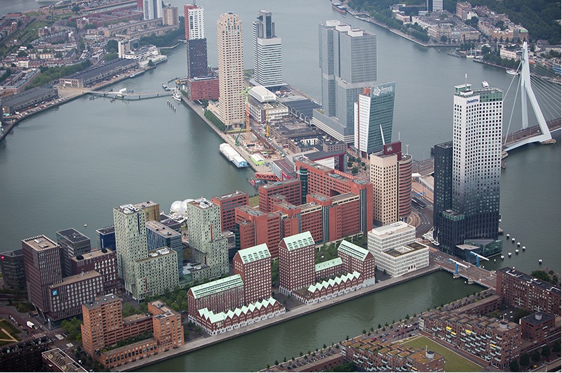 Rotterdam, Europe's largest port, is surrounded by water. Image by Alex Maclean/YaleEnvironment360. Netherlands, 2015.