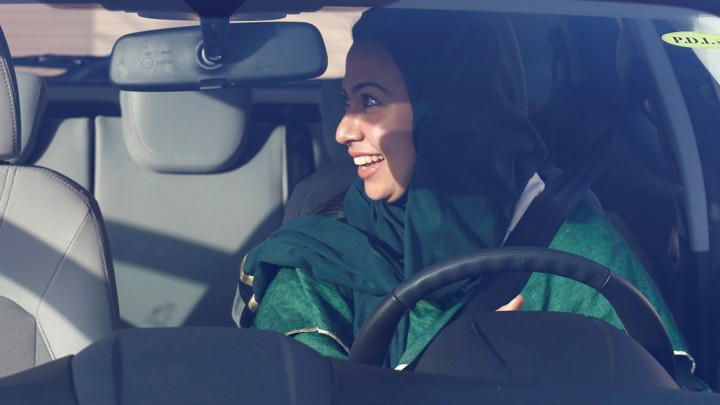 A Saudi woman sits in a car during driver's training at a university in Jeddah. Image by Faisal Al Nasser. Saudi Arabia, 2018. A Saudi woman sits in a car during driver's training at a university in Jeddah. Image by Faisal Al Nasser. Saudi Arabia, 2018.