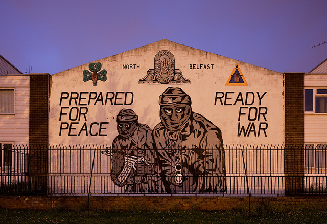 A mural in Belfast. Image by Devon Smith. Northern Ireland, 2013. Media file: ready_for_peace_prepared_for_war.jpg
