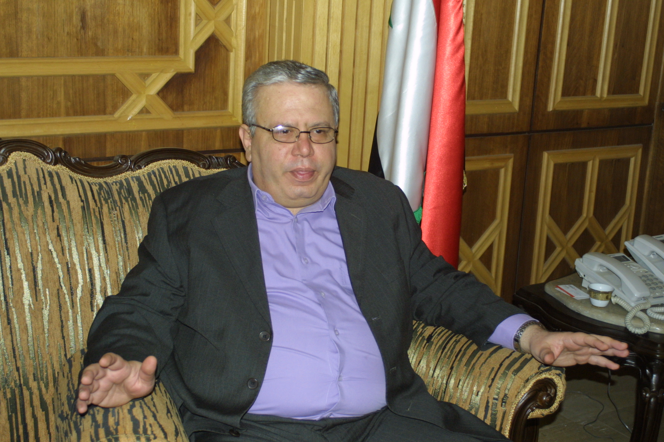 Syria's Minister of Justice Najm al Ahmad. Image by Reese Erlich. Syria, 2013.