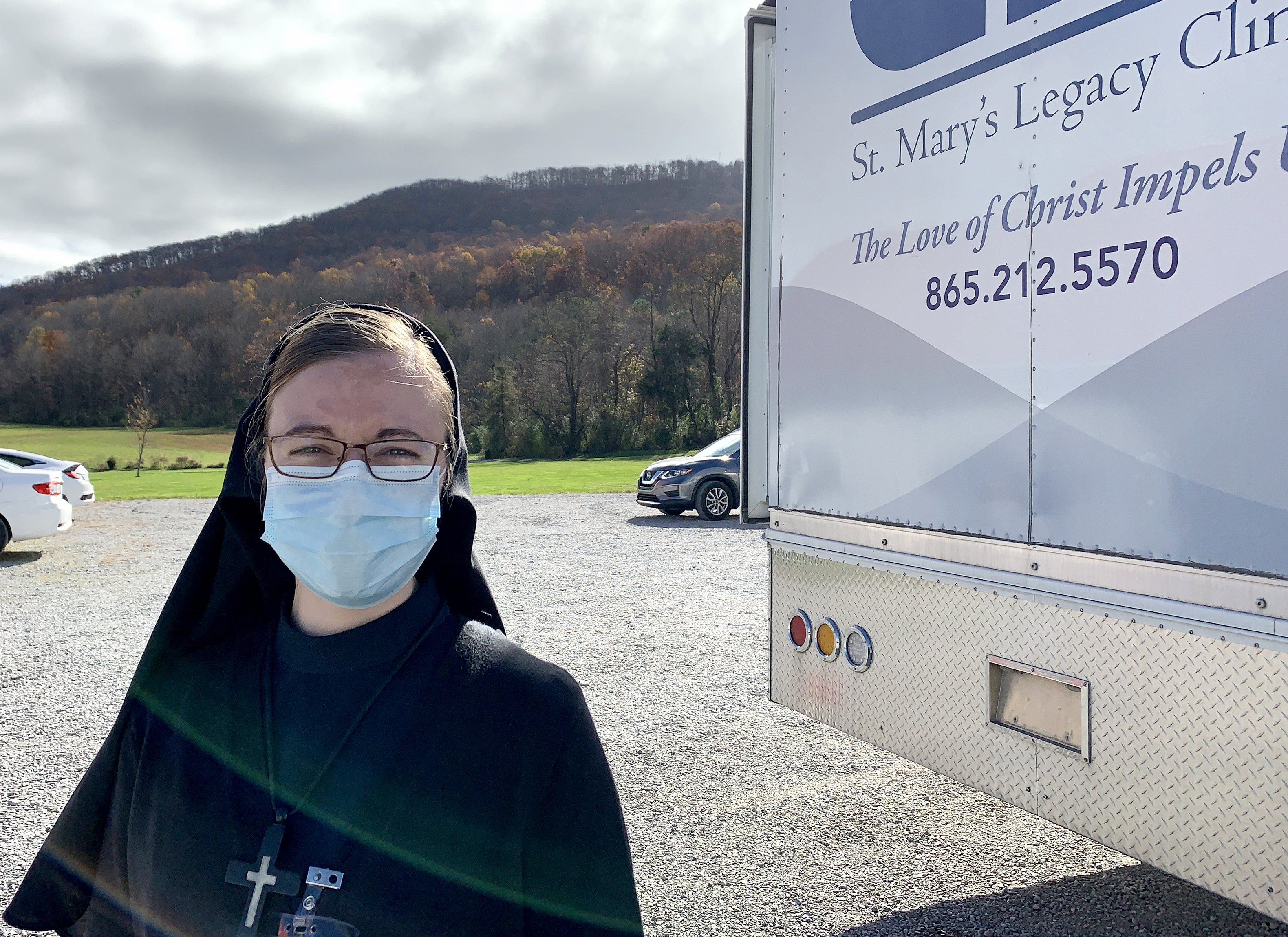 Sister Mary Lisa Renfer, director of the St. Mary's Legacy Clinic, at Crab Orchard Christian Church in rural East Tennessee. Image by Bob Smietana/Religion News Service. United States, 2020. Sister Mary Lisa Renfer, director of the St. Mary's Legacy Clinic, at Crab Orchard Christian Church in rural East Tennessee. Image by Bob Smietana/Religion News Service. United States, 2020.
