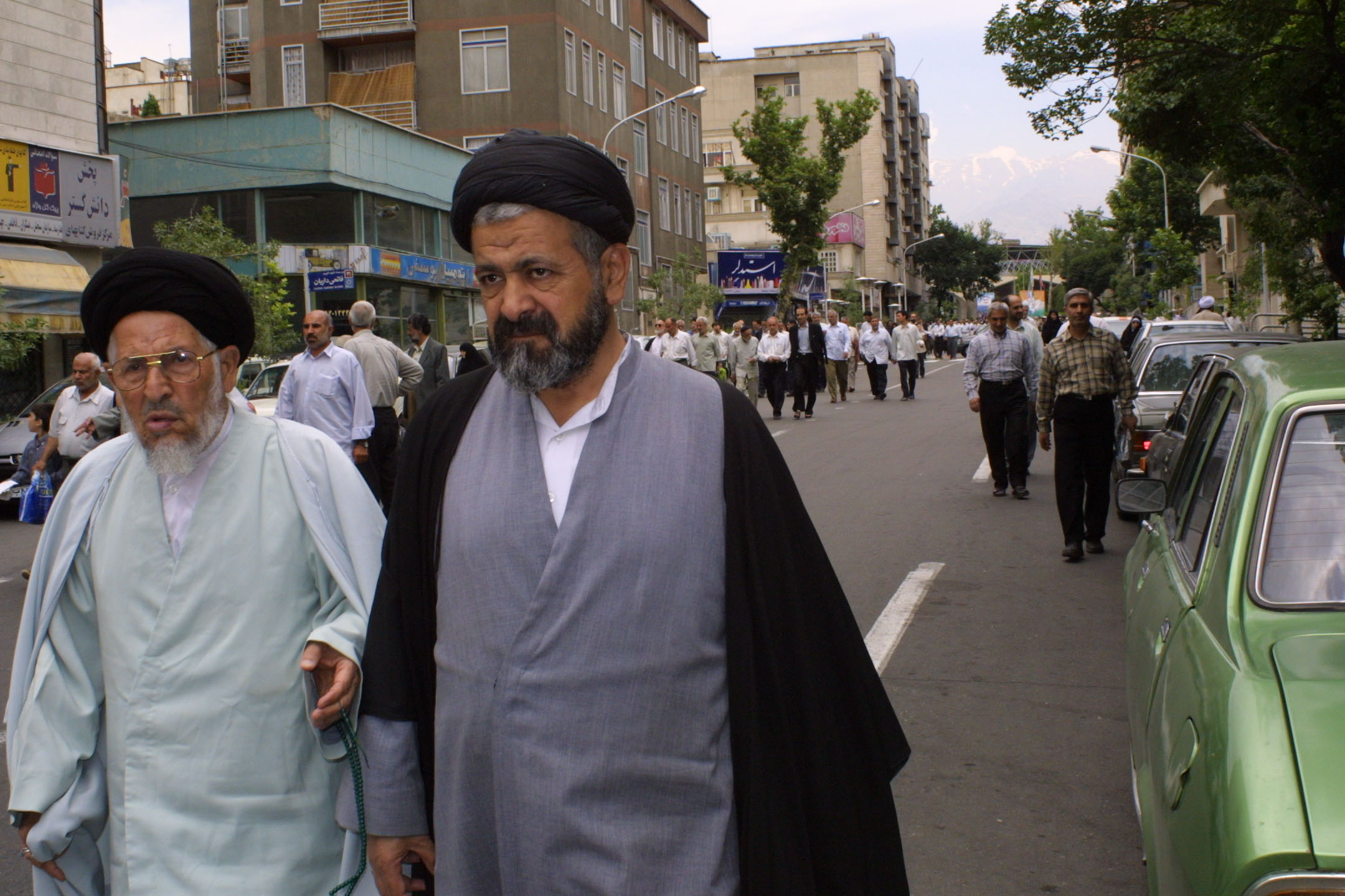 Clerics walk to Friday prayers in Tehran. Image by Reese Erlich. Iran, 2005. Media file: clerics.jpg