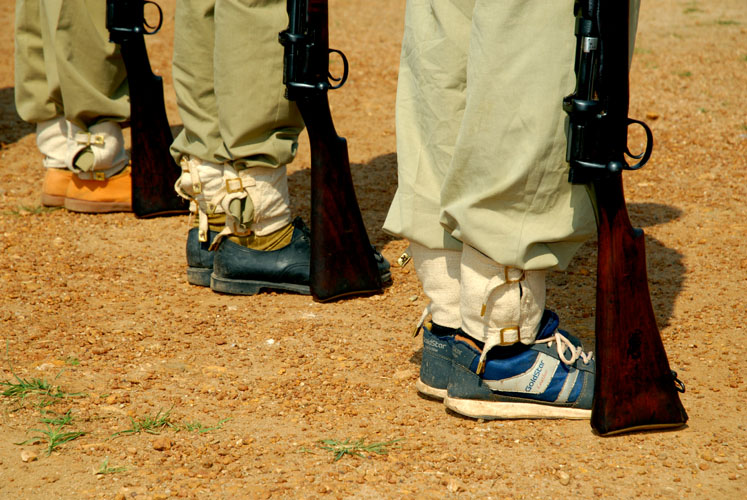 Footwear of reserve police trainees standing at attention, Dantewada. Media file: 1120.jpg