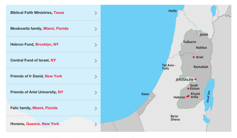 Haaretz SettlementDollars investigation: Explore a map showing the main benefactors and recipients in the flow of tax-free donations from non-profits in the U.S. to Israel's West Bank settlements