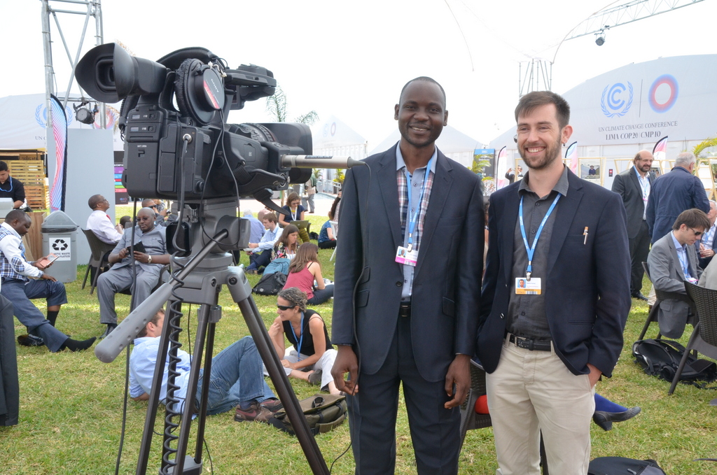Joseph Zambo Mandea of the Democratic Republic of Congo, and Melaine Kermarc of France, both with the Woods Hole Research Center in Massachusetts, were among the climate change activists I met and interviewed at the COP20 – the UN climate summit in Lima, Peru. Image by Justin Catanoso. Peru, 2014.