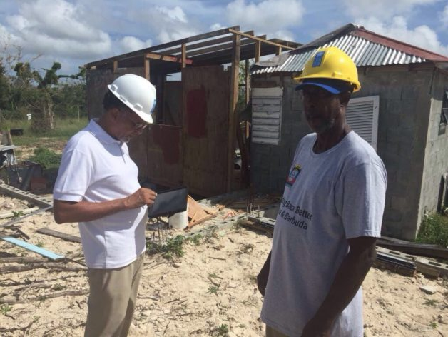 Workers gather data using the Microsoft Building Damage Assessment app in Barbuda. The island was home to 1,600 people, all of whom were evacuated after Hurricane Irma. Image courtesy United Nations Development Program. Workers gather data using the Microsoft Building Damage Assessment app in Barbuda. The island was home to 1,600 people, all of whom were evacuated after Hurricane Irma. Image courtesy United Nations Development Program.