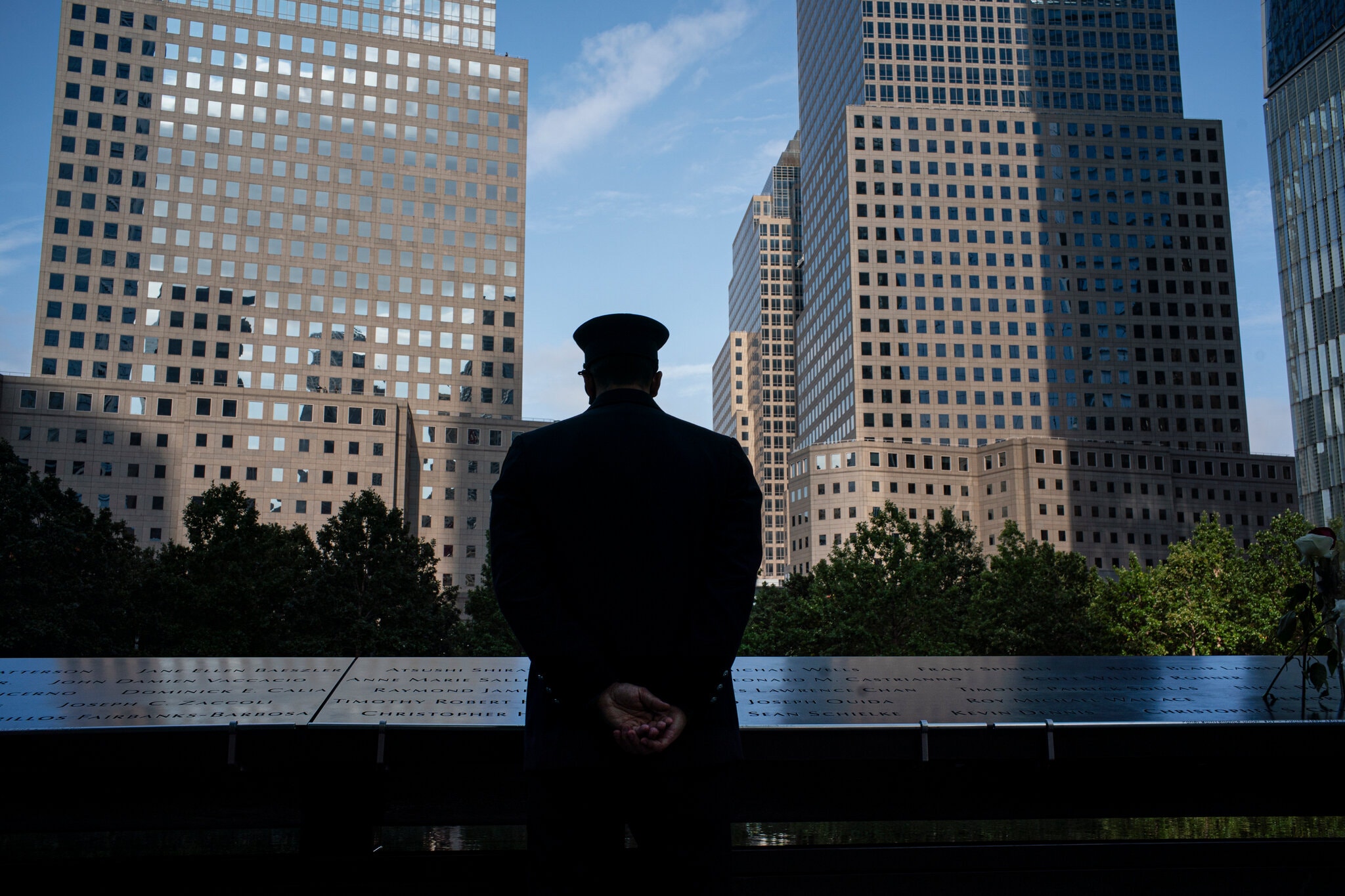 A memorial to the victims of the Sept. 11, 2001, attacks this year in New York. The start of the trial of the accused mastermind Khalid Shaikh Mohammed and four accused co-conspirators will now start on Nov. 7, 2021, at the earliest. Image by Todd Heisler/The New York Times. United States, 2020. A memorial to the victims of the Sept. 11, 2001, attacks this year in New York. The start of the trial of the accused mastermind Khalid Shaikh Mohammed and four accused co-conspirators will now start on Nov. 7, 2021, at the earliest. Image by Todd Heisler/The New York Times. United States, 2020.