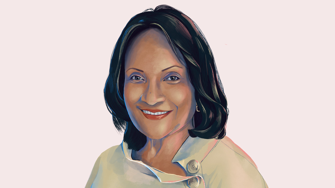 “Every time you make progress … you are pushed back by either a natural or political catastrophe,” Marie Marcelle Deschamps says. Illustration by Katty Huertas / Science Magazine. “Every time you make progress … you are pushed back by either a natural or political catastrophe,” Marie Marcelle Deschamps says. Illustration by Katty Huertas / Science Magazine.