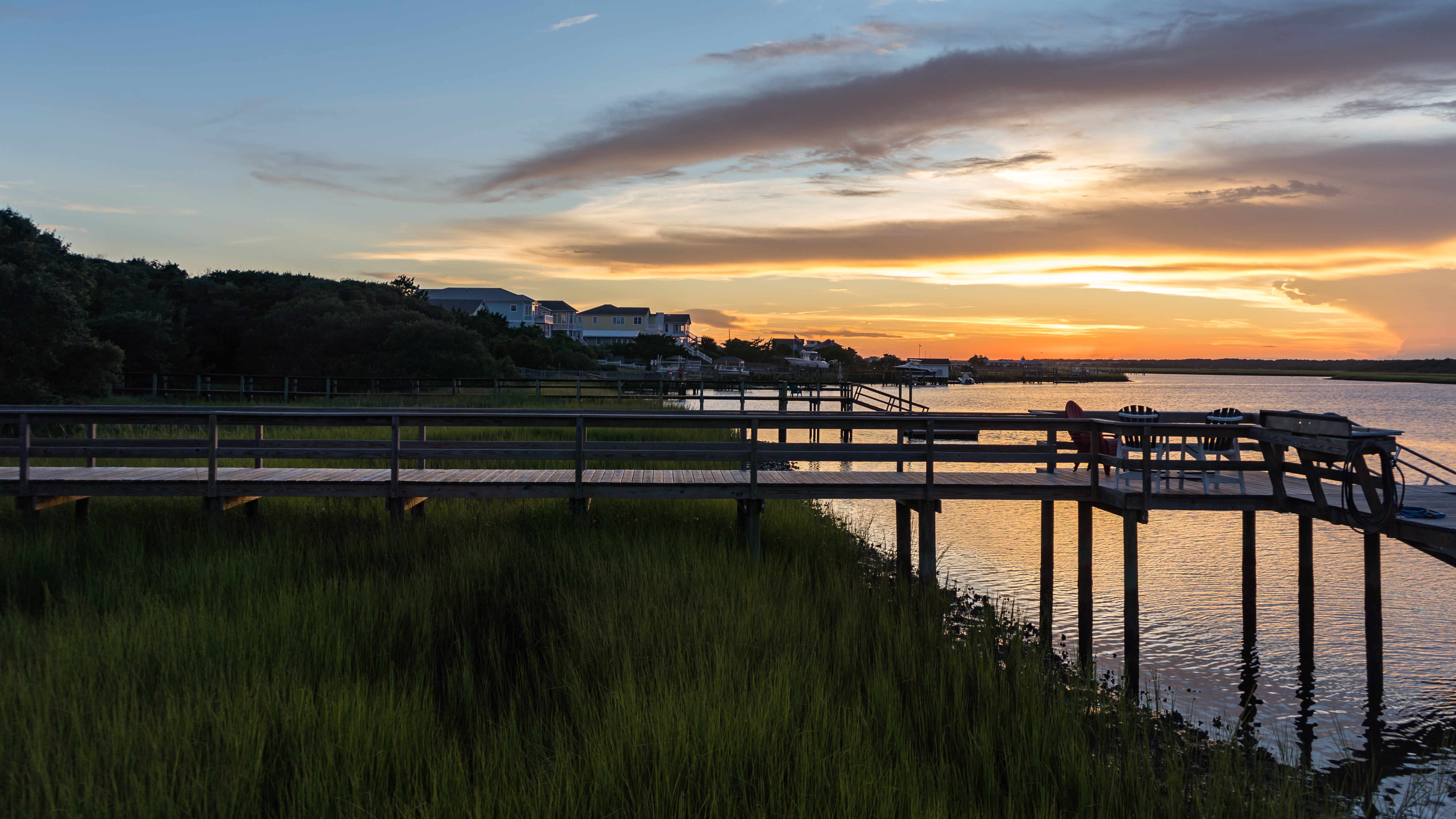 Sunset over a dock in North Carolina.