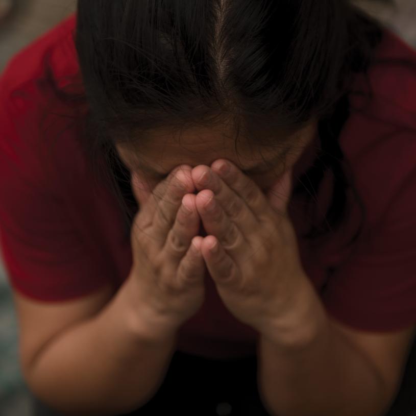 Portrait of Paty crying.