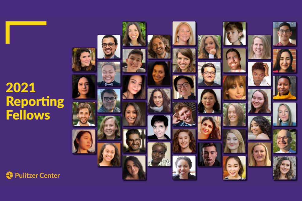 resized mosaic.png A grid of 48 headshots of college students on a purple background. Text: 2021 Reporting Fellows. Pulitzer Center.