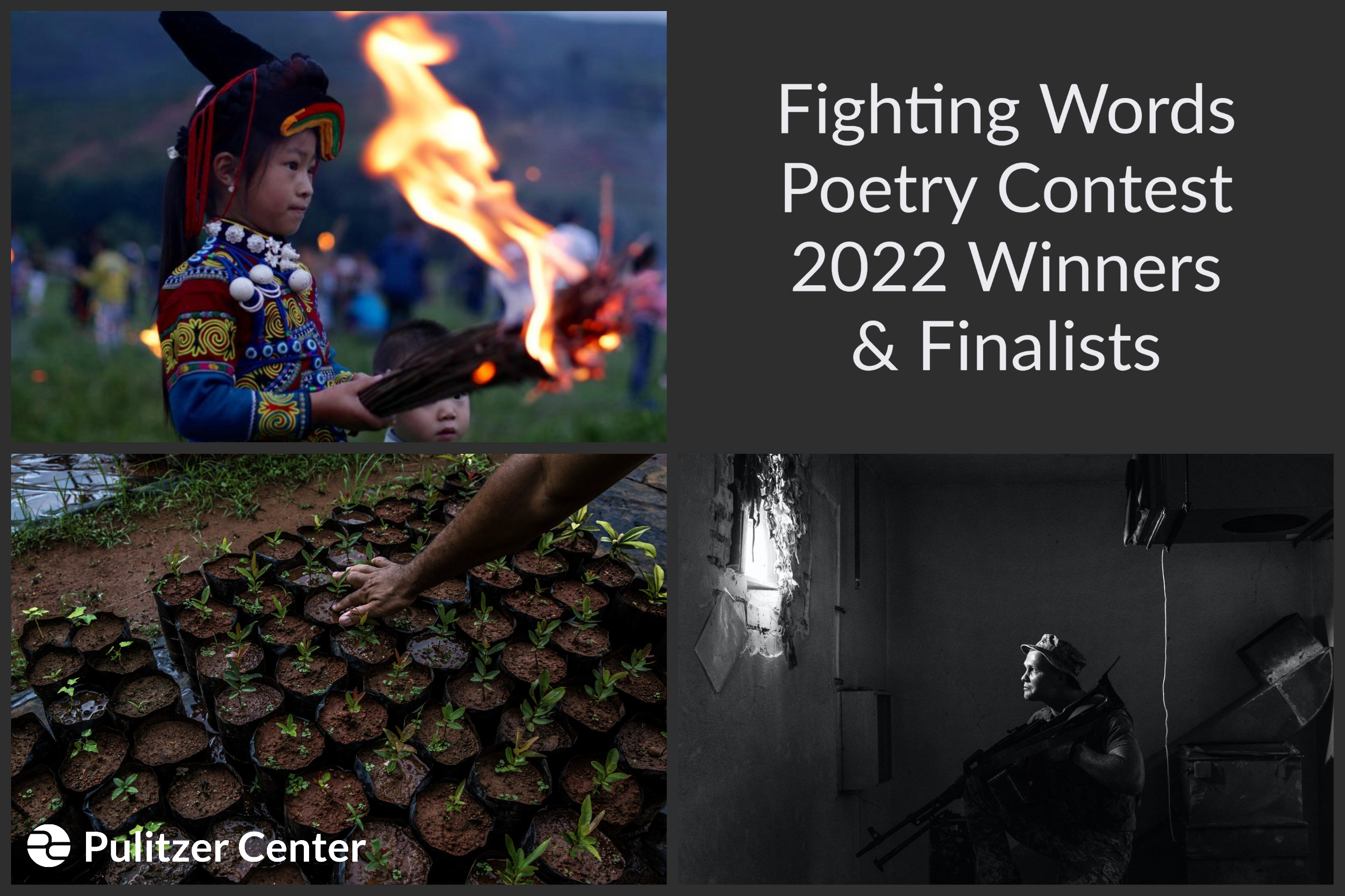 Graphic announcing the 2022 Fighting Words Poetry Contest winners and finalists