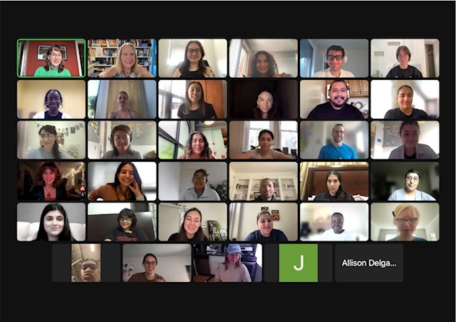 Students and facilitators smile zoom into virtual orientation.