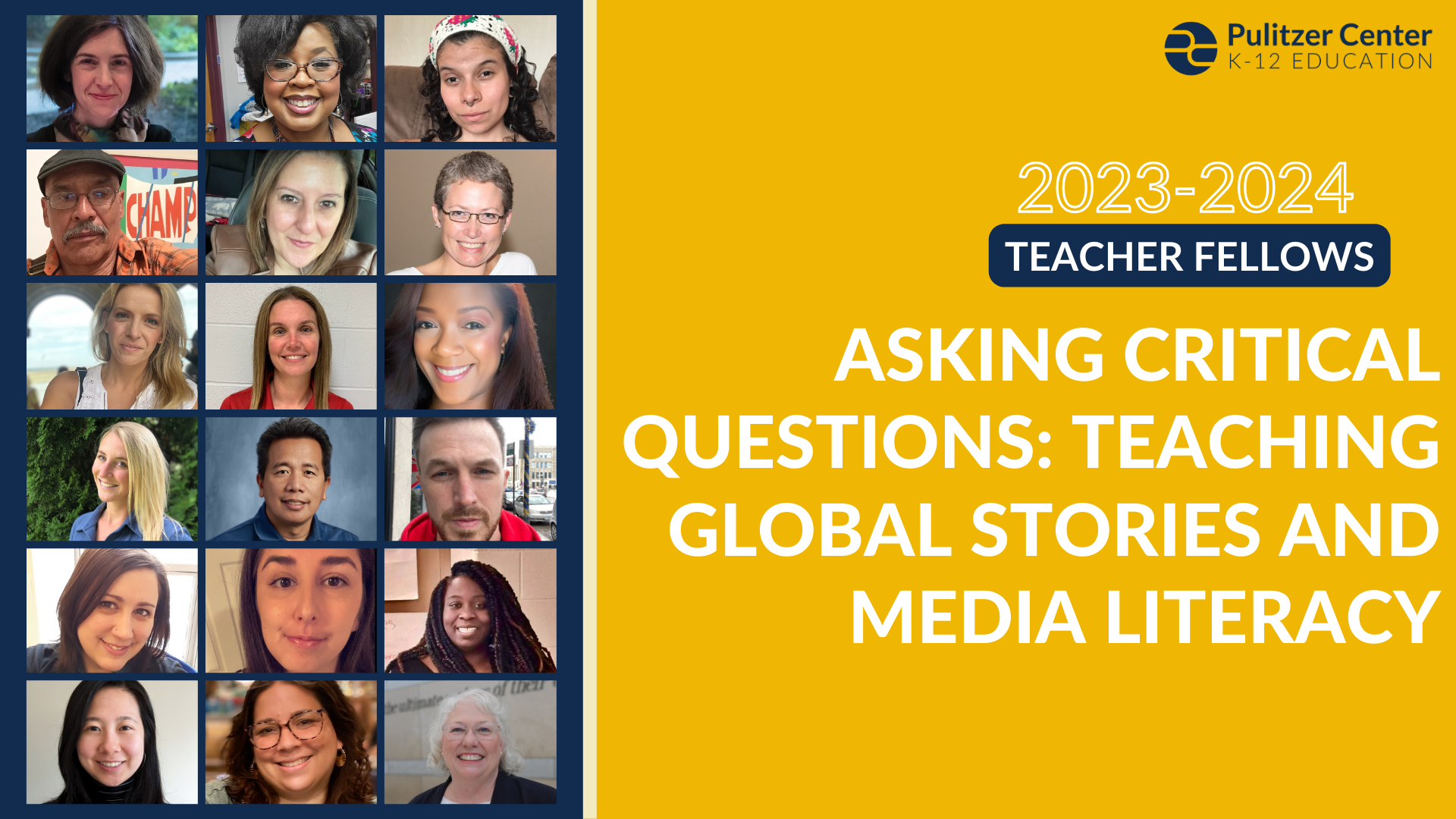 Yellow background with the title of the blog and headshots for the 18 teacher fellows stacked in a grid