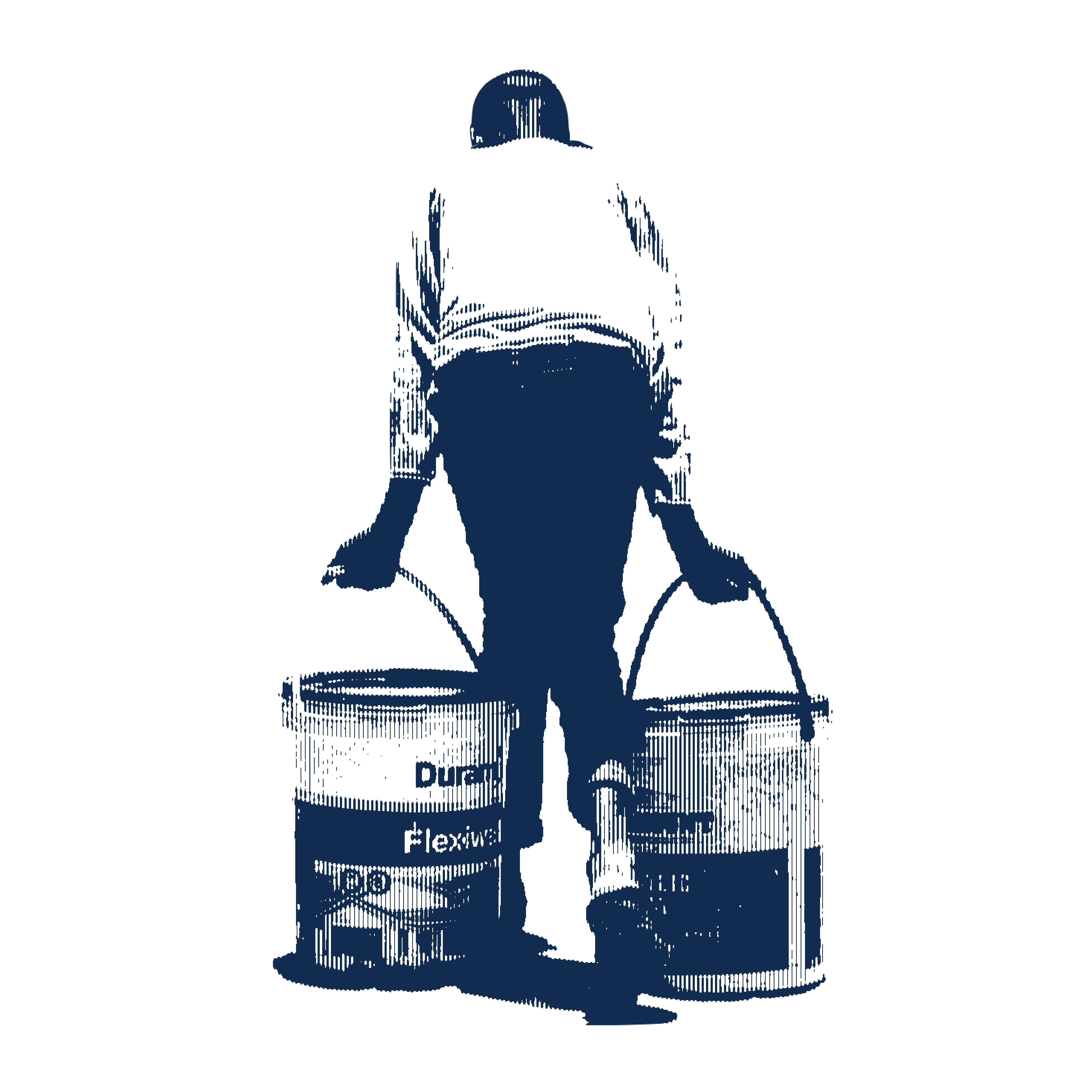 navy halftone illustration of a boy carrying two heavy buckets