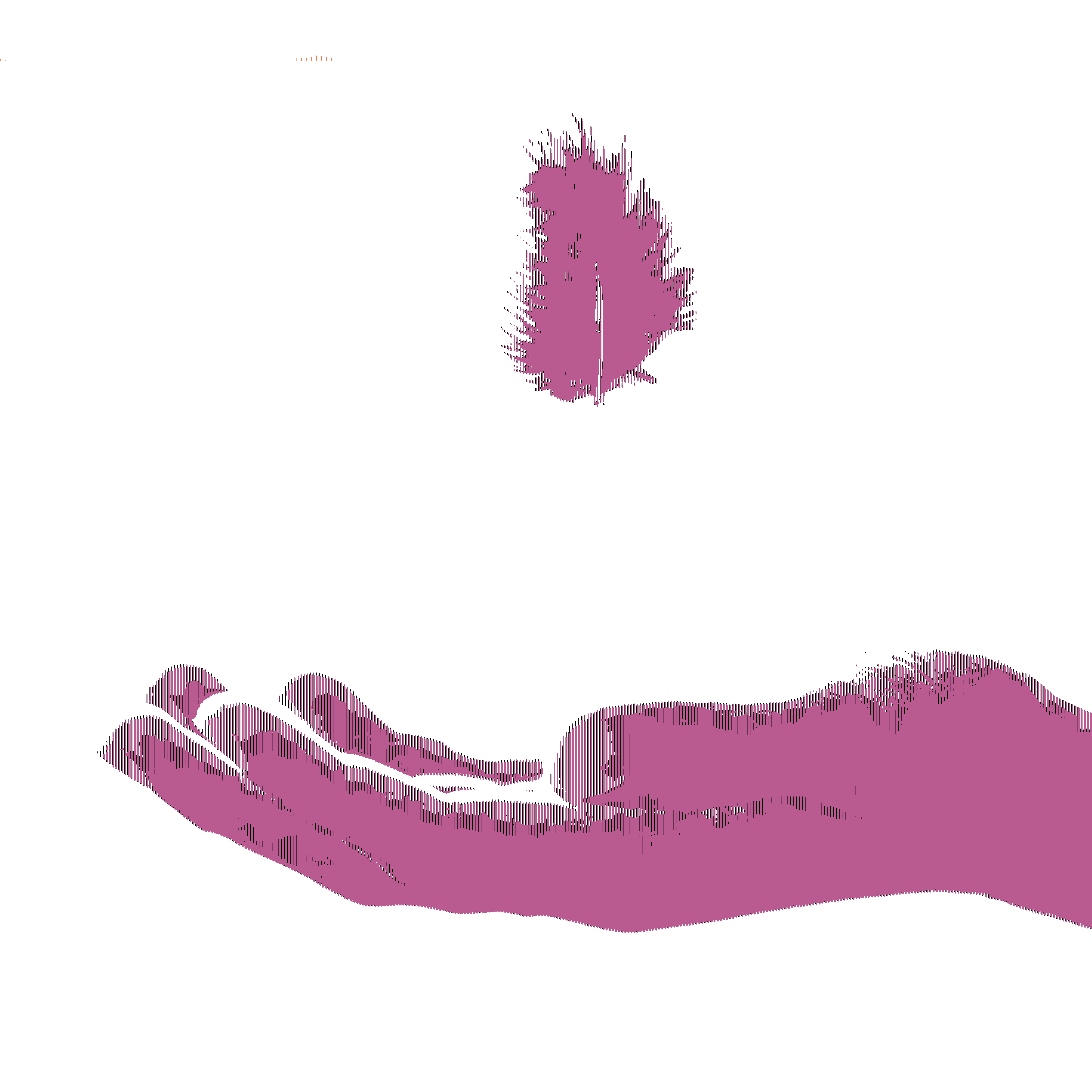pink halftone illustration of a hand underneath a floating feather