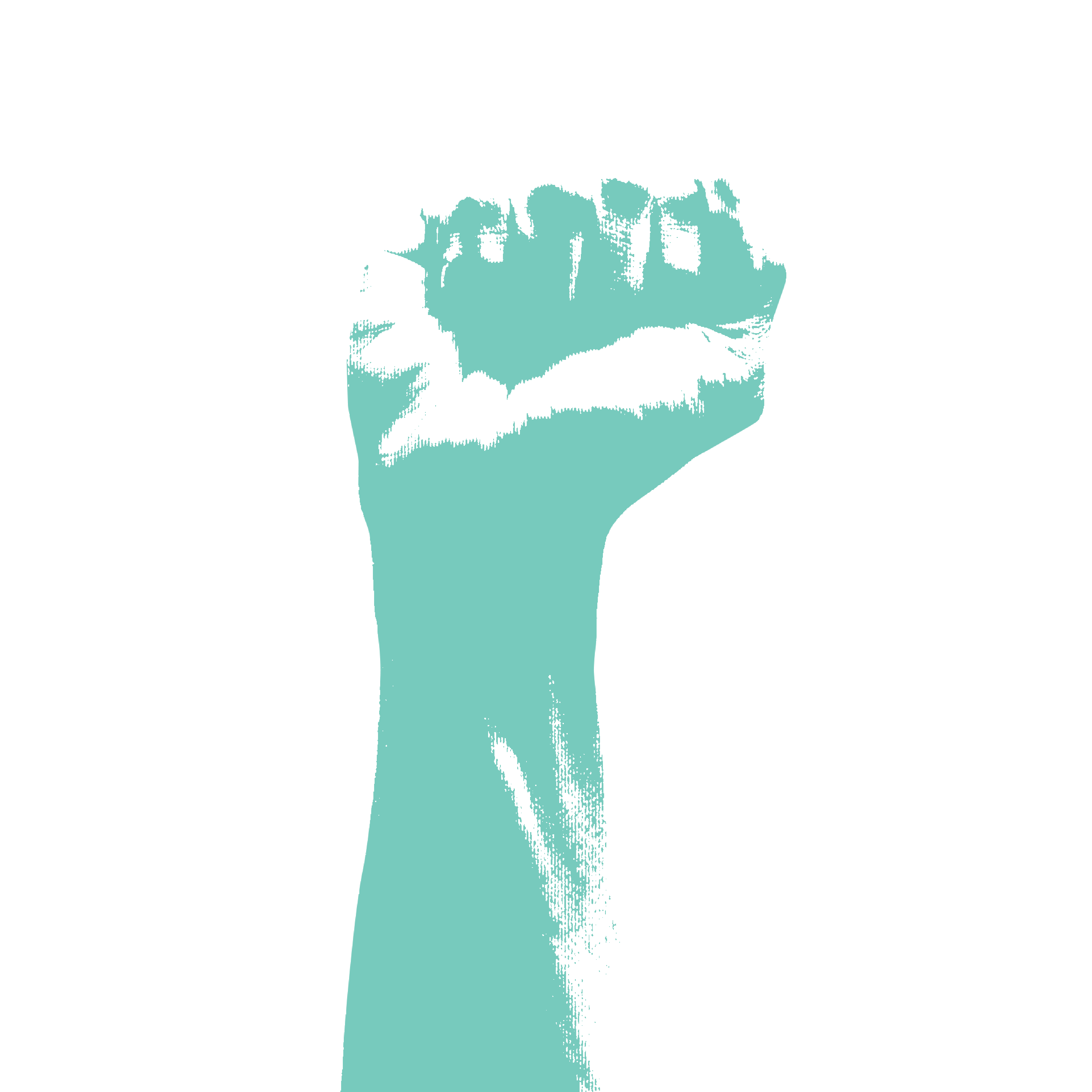 teal halftone illustration of a raised fist