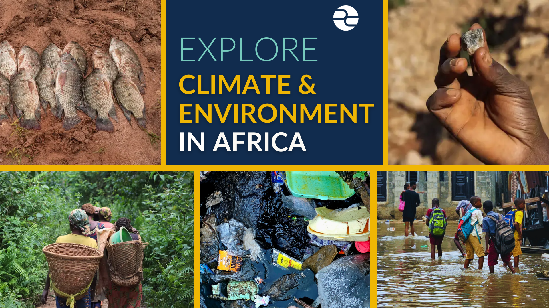 Virtual Visit Opportunities to Explore Climate and Environment in Africa A collage graphic featuring five vibrantly colored photos and the text "Explore Climate and Environment in Africa"