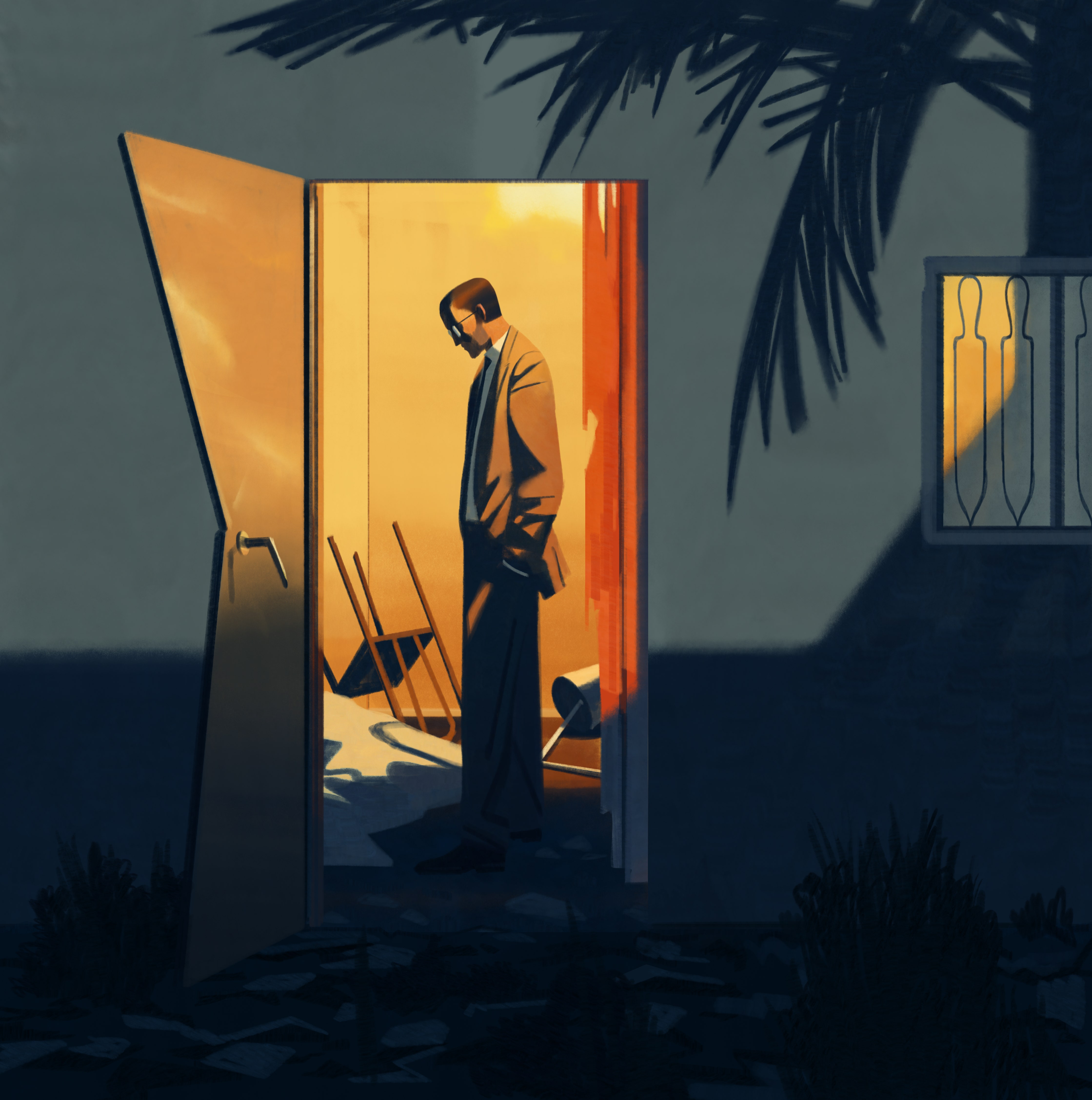 Illustration of a man in a doorway