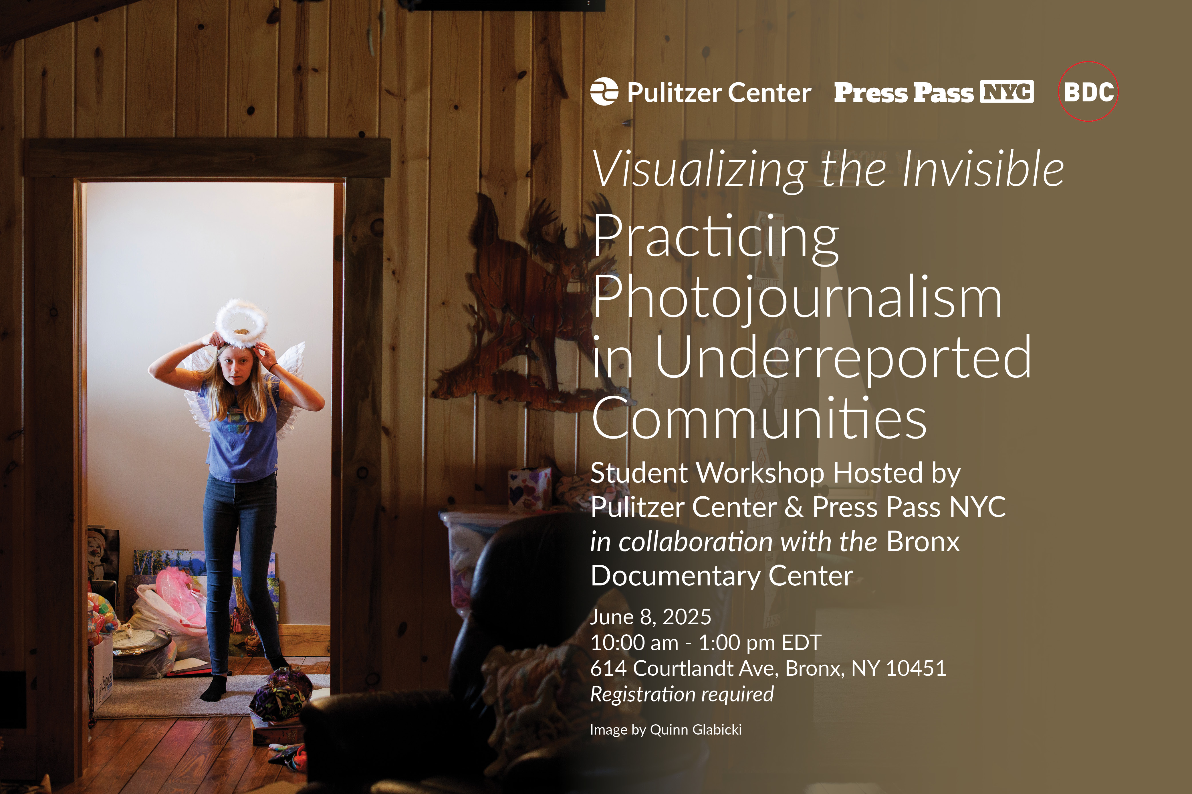 Event title overlayed on image of girl from project Hollowed Out
