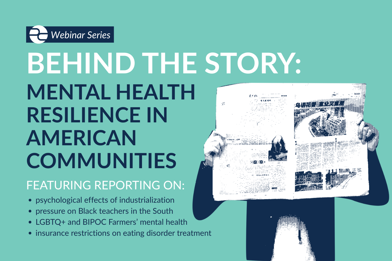 Series graphic with titles and person holding paper