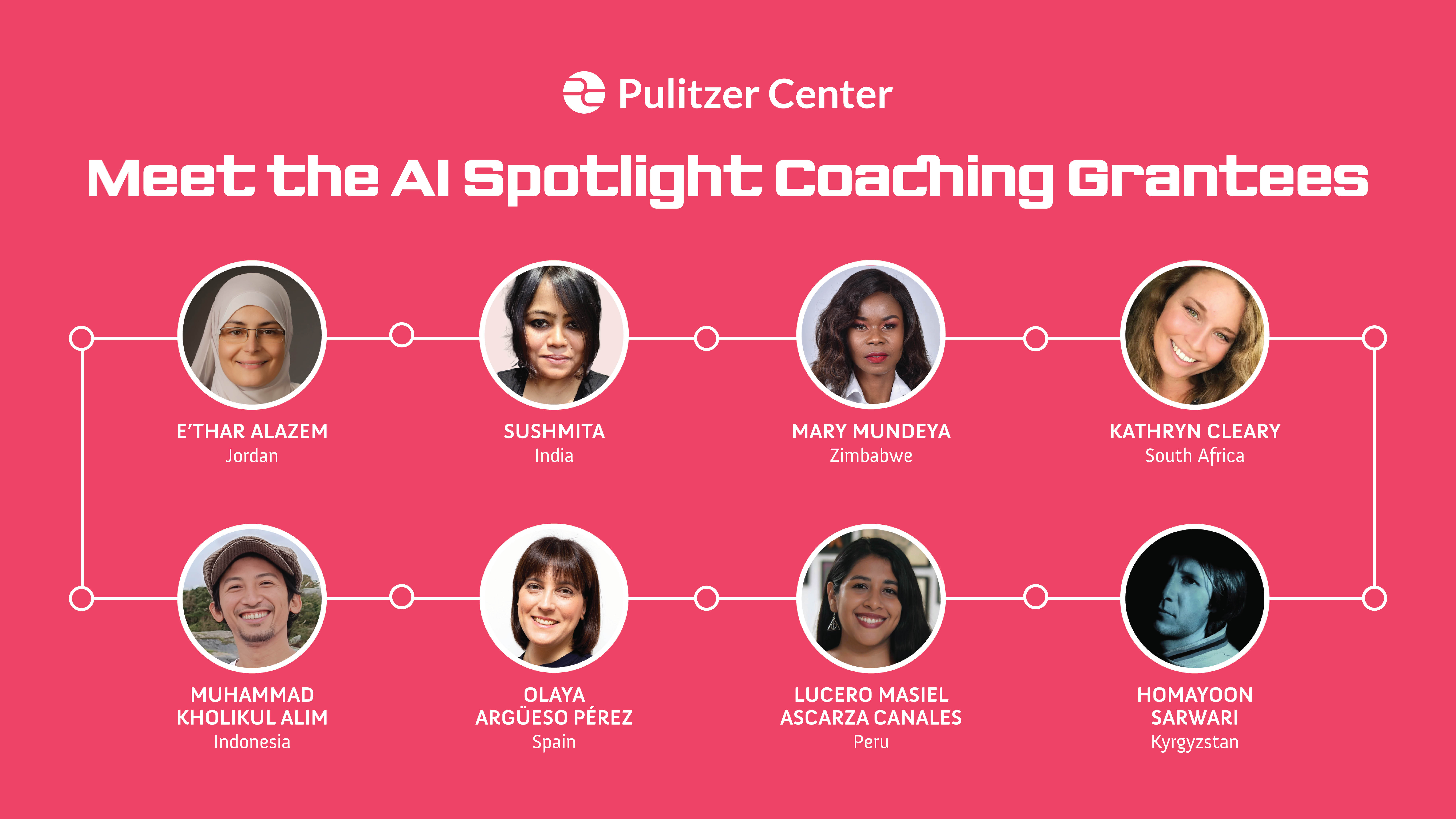 a collection of headshots of the pulitzer center's new ai spotlight coach grantees