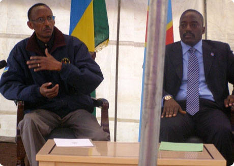 Rwandan President Paul Kagame (left) and Congolese President Joseph Kabila (right). Image by Radio Okapi on Flickr. Media file: 3995143357_c6d91ac7f6.jpg