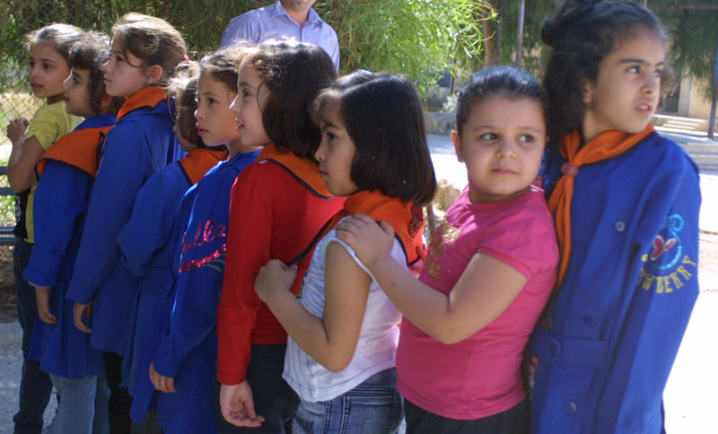 Children at a Dara elementary school. Nearby others chanted "Freedom, Freedom." Image by Reese Erlich. Syria, 2011. Children at a Dara elementary school.