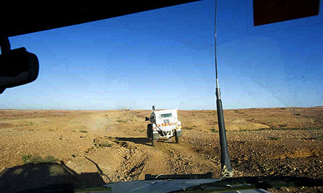 Desert landscape: the view from the pick-up. Image by Susan Schulman. Sudan, 2008. Media file: Darfur-road.jpg