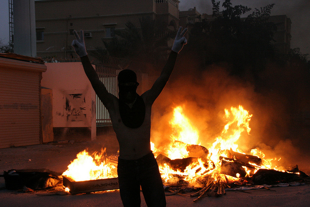 In Bahrain, witnesses say riot police have tried to disperse protesters with tear gas and rubber bullets.
The clashes took place as officers attempted to stop people gathering for a major rally in the capital, Manama.
Bahrain has Sunni muslim rulers but the population is 70 per cent Shia, who claim they are regularly discriminated against. Images via Al Jazeera's Sara Hassan. Bahrain, 2011. Media file: bahrain-protests_9844.jpg