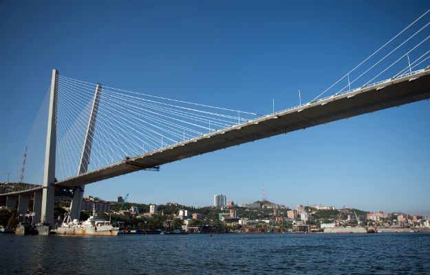 The $1 billion bridge has the highest pylons of any in the world; it was built to reach to an island with fewer than 5,000 people. Image by Martin Bureau/AFP/Getty Images. Russia, 2012. Media file: bridge_1.jpg