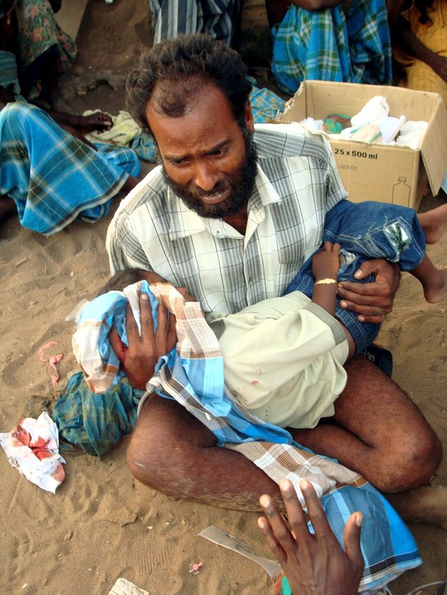 An ethnic Tamil man weeps over the body of his son on Sunday after an overnight shelling that killed at least 378 civilians and wounded more than 1,100. 1