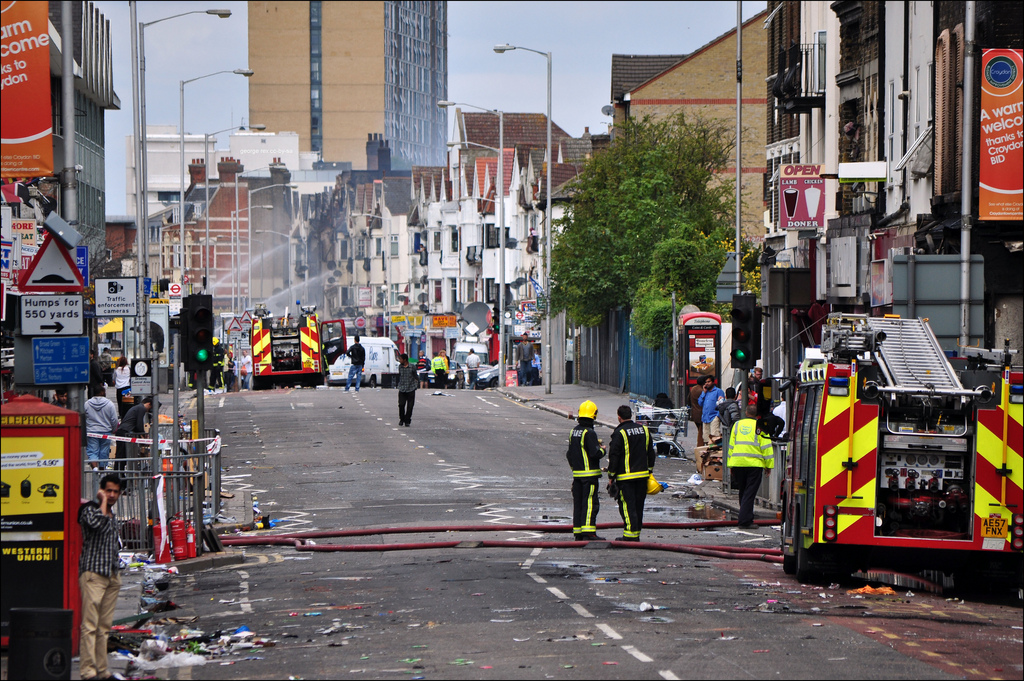 Clean up after a riot in Croydon. Image by George Rex, Flickr. England, 2011. Clean up after a riot in Croydon. Image by George Rex, Flickr. England, 2011.