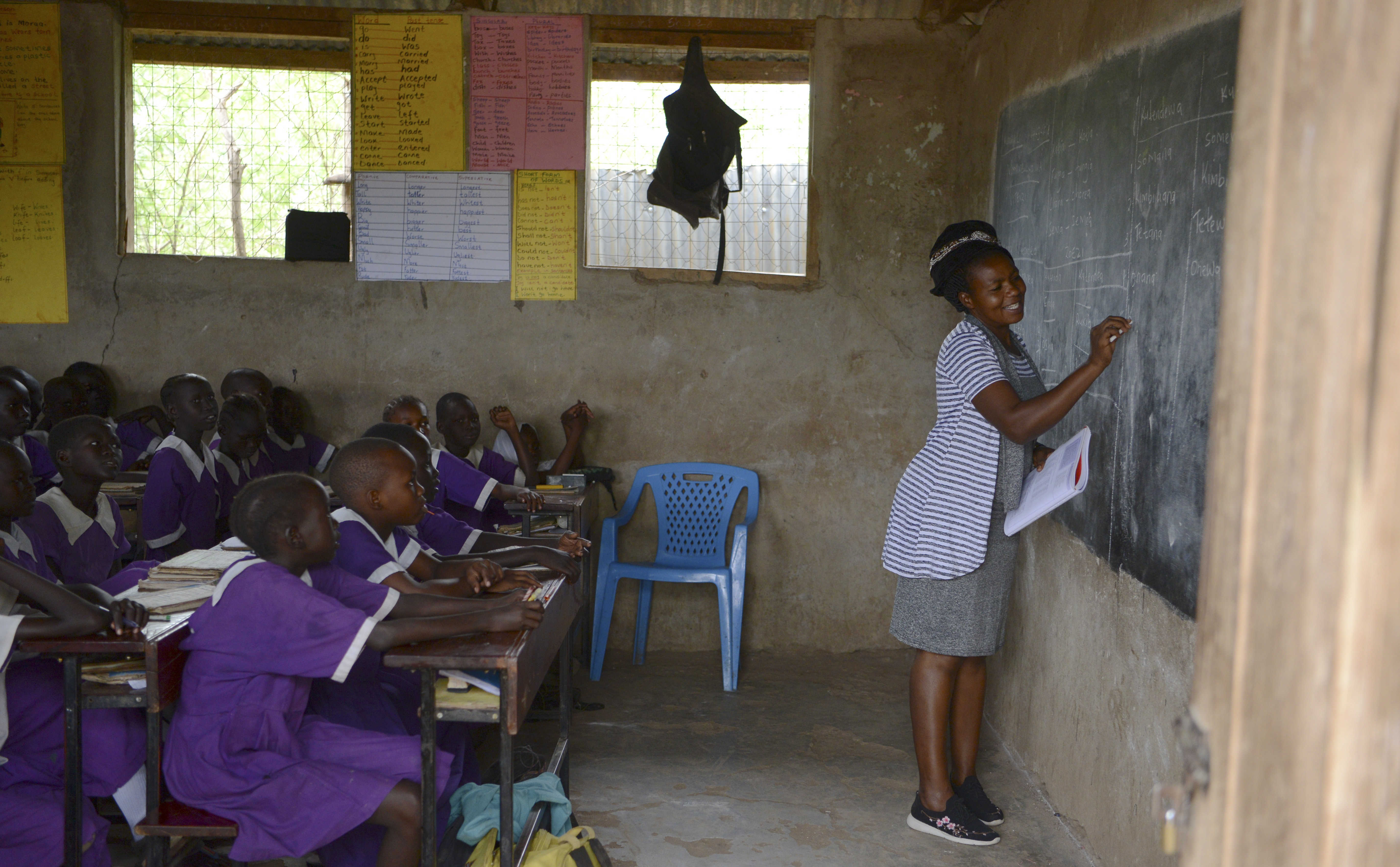 There are 21 primary schools at Kakuma refugee camp. Bhar-El-Naam, shown here, is one of two primary schools exclusively for girls. Image by Rodger Bosch for UNICEF USA. Kenya, 2018. There are 21 primary schools at Kakuma refugee camp. Bhar-El-Naam, shown here, is one of two primary schools exclusively for girls. Image by Rodger Bosch for UNICEF USA. Kenya, 2018.