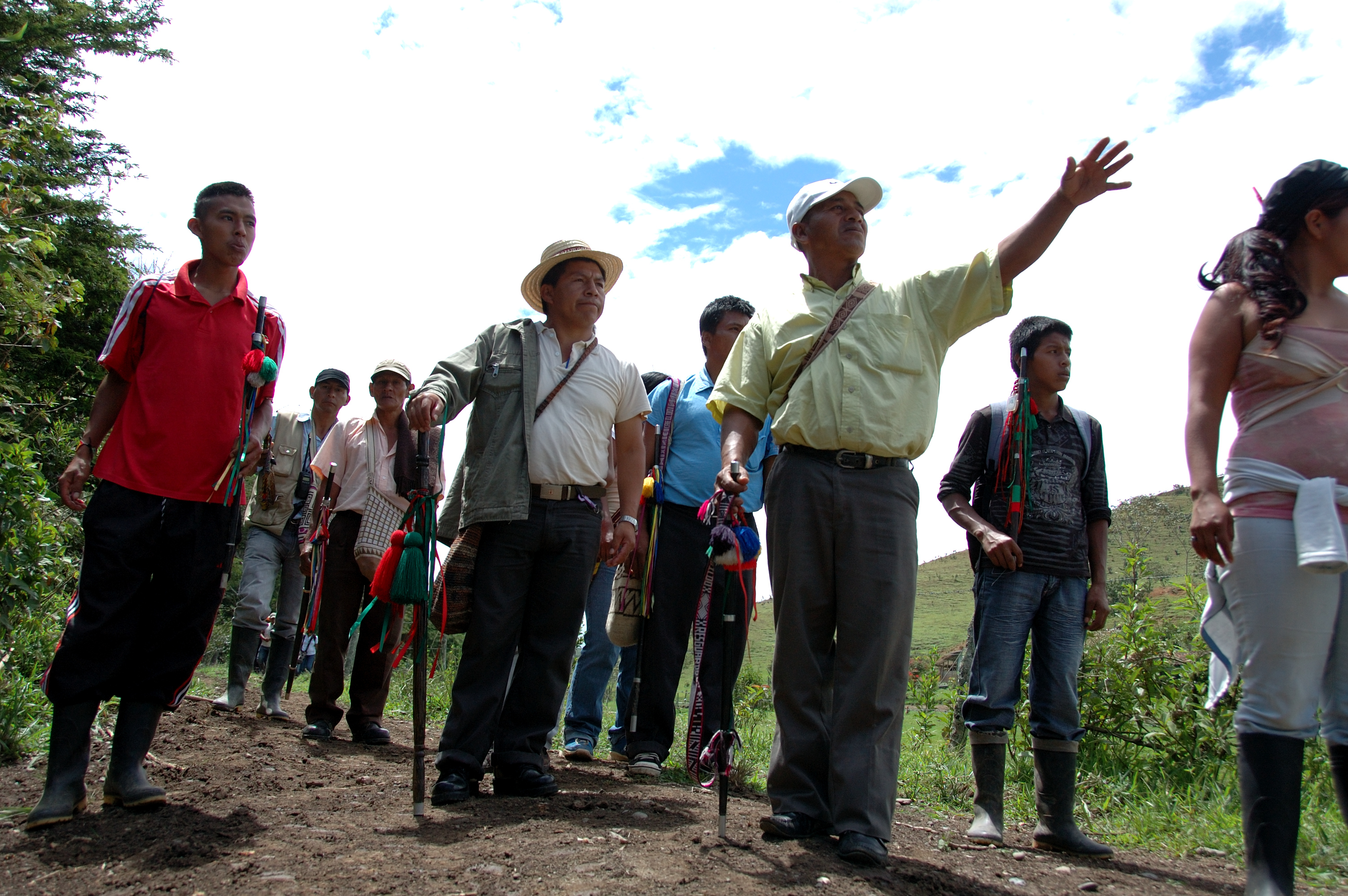Members of the Nasa Guardia patrol the territory where they recently expelled illegal bulldozers, Las Canoas Reserve, Cauca. Image by Nadja Drost. Colombia, 2011. image