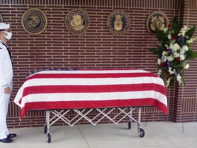The military funeral of Navy veteran Albert Bender Jr., who died in the Mississippi State Veterans Home in Kosciusko after being tested positive for COVID-19, took place on June 9, 2020. Image courtesy of Marcy Mills/Special to Clarion Ledger. United States, 2020. The military funeral of Navy veteran Albert Bender Jr., who died in the Mississippi State Veterans Home in Kosciusko after being tested positive for COVID-19, took place on June 9, 2020. Image courtesy of Marcy Mills/Special to Clarion Ledger. United States, 2020.