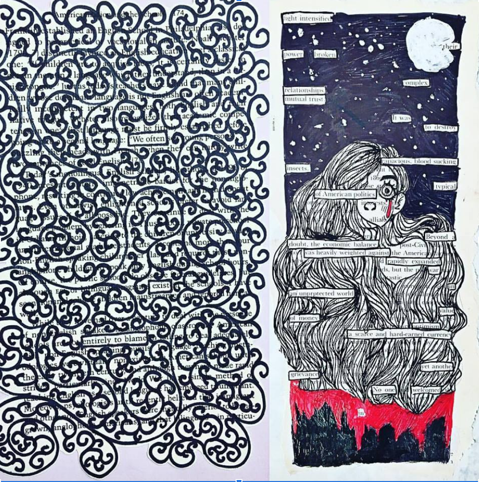 Blackout poetry from students at R.J. Reynolds High School in Winston-Salem, NC. Image by Pamela Henderson. USA, 2019 Media file: screen_shot_2019-04-13_at_10.21.30_am.png